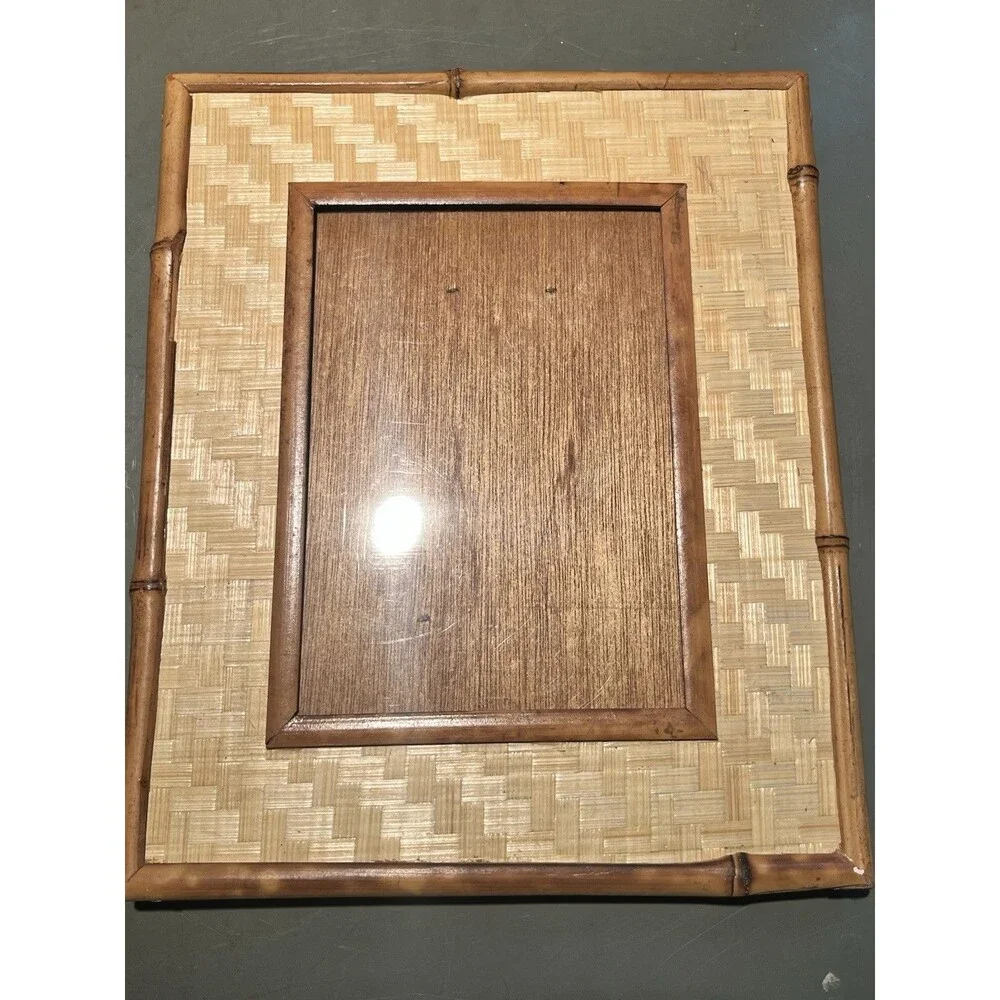 Vintage 1980’s Natural Woven Bamboo Picture Photo Frame W/ Bamboo Backing / Mint